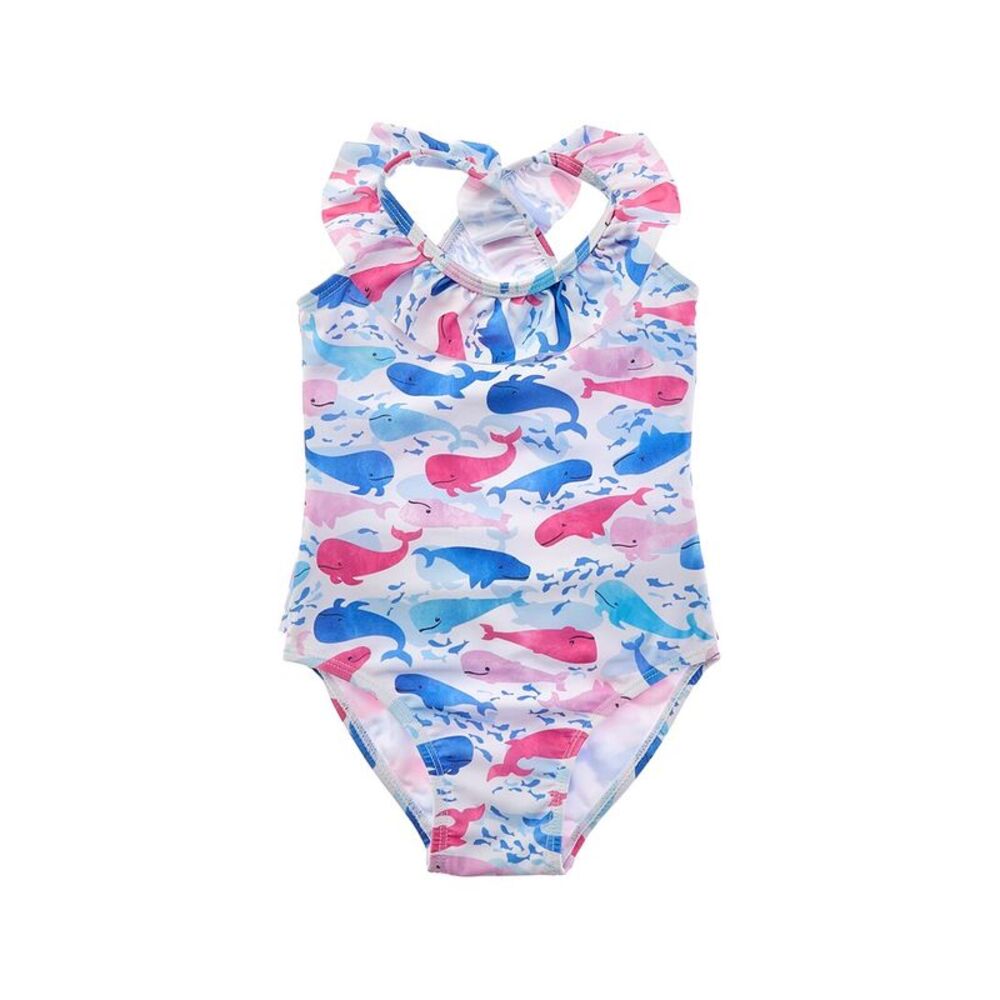 Flap Happy Girls  One Piece Rosy Whales Ruffle Swimsuit, Pink